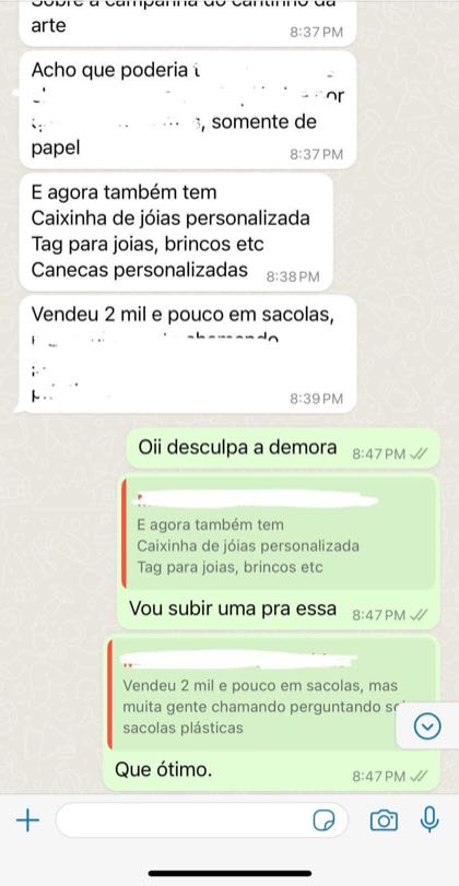 Depoimento de cliente no WhatsApp