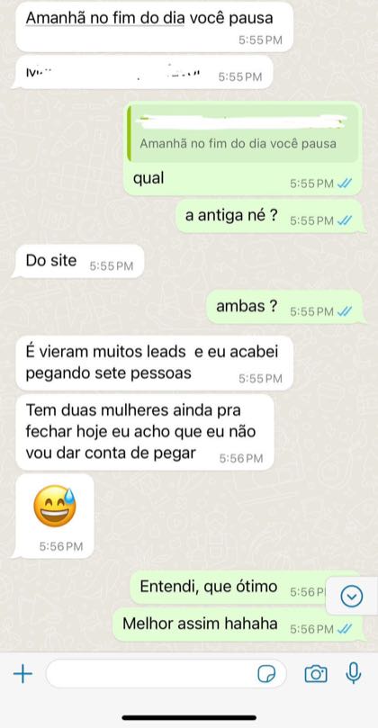 Depoimento de cliente no WhatsApp