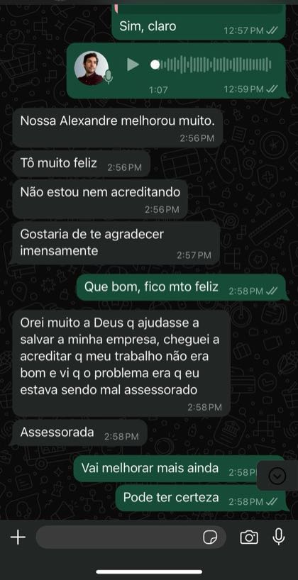 Depoimento de cliente no WhatsApp
