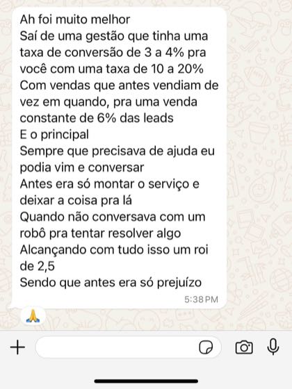 Depoimento de cliente no WhatsApp